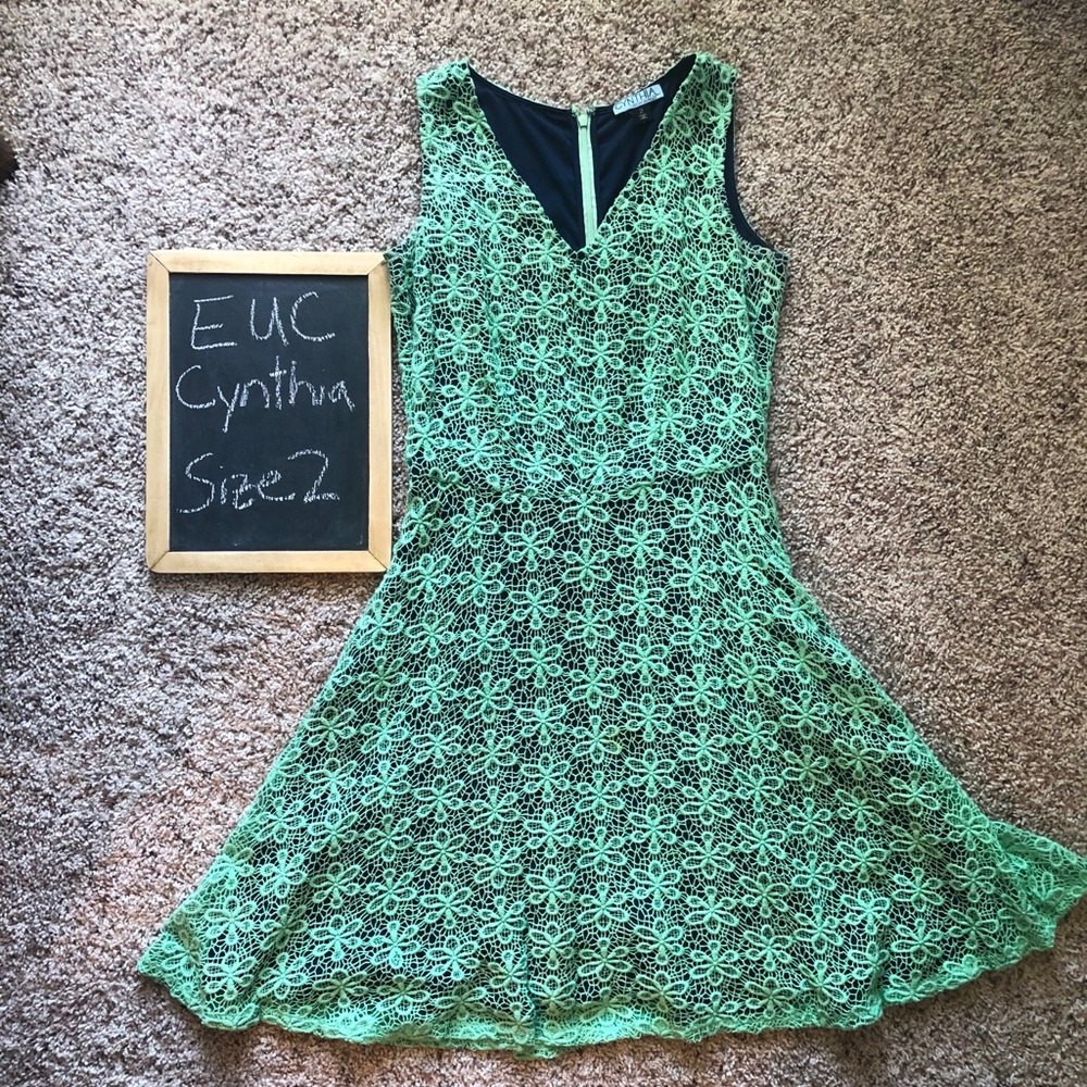 Teal lace and navy blue dress